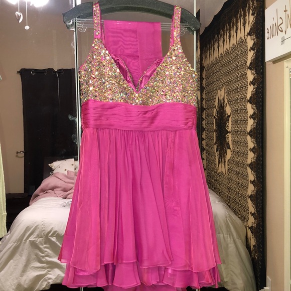 COLORS Pink Bedazzled Homecoming Dress - Picture 2 of 7